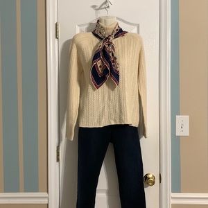 Alpaca 111 Off White/Cream Small Cable Knit Turtleneck Sweater